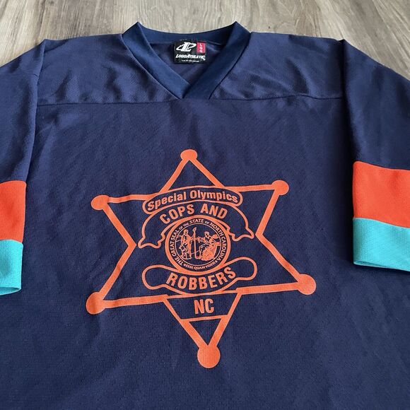 Vintage Special Olympics Hockey Jersey Size L Cops And Robbers Logo Athletic 90s - Picture 2 of 6
